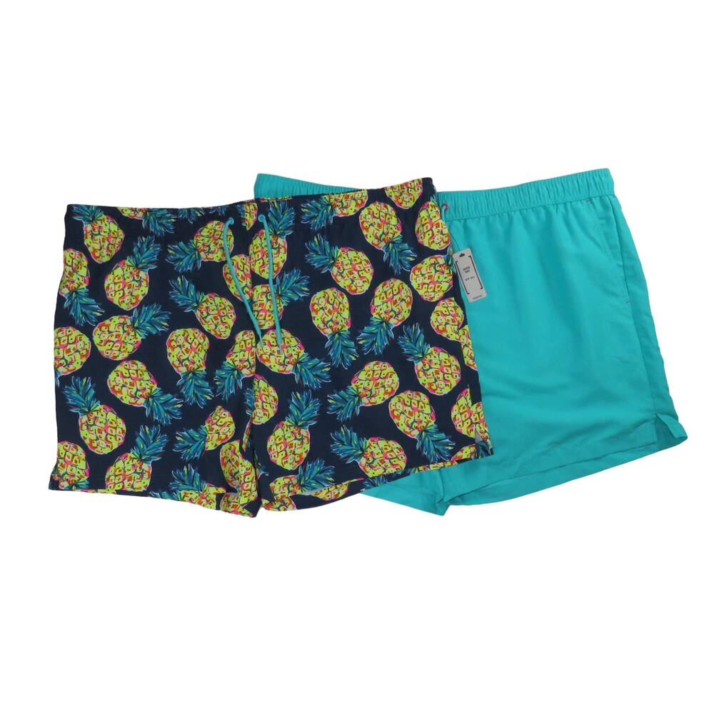 2 George Teal and Vibrant Pineapple Stretch Swim Trunk Set 3XL